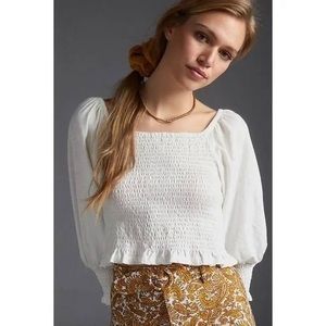 Anthro Pilcro Smocked White Top